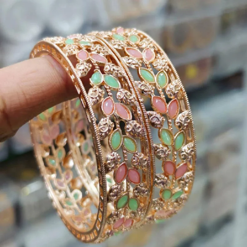 women’s unique bangles-Pooja Bangles Rose Gold Plated Pota Stone Bangles Set