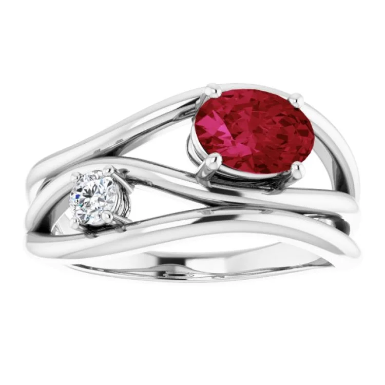 women’s halo sapphire engagement rings-14K White Lab-Grown Ruby & 1/10 CTW Natural Diamond Ring