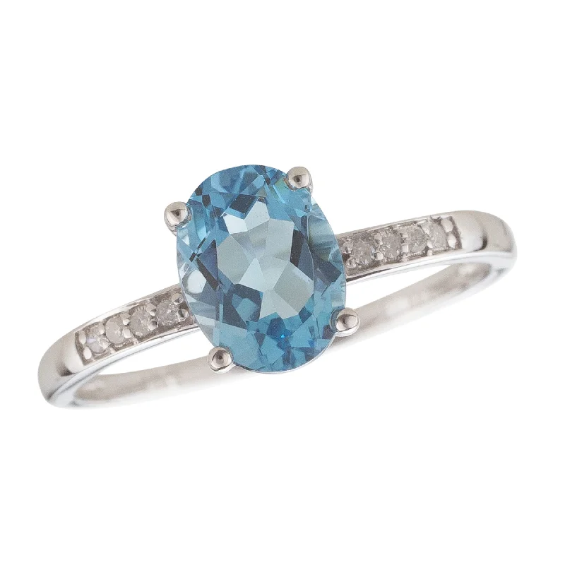 women’s diamond solitaire engagement rings-14K White Gold 1.21ctw Oval Blue Topaz & Diamond Ring