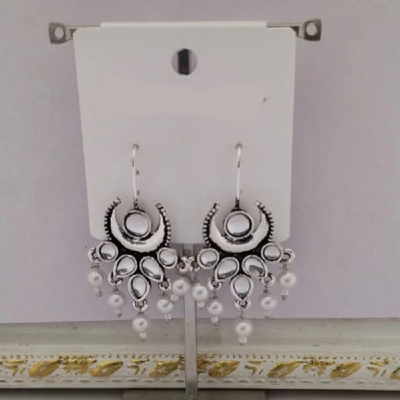 women’s crystal drop earrings-Tahura Oxidised Plated Kundan Stone And Pearls Dangler Earrings