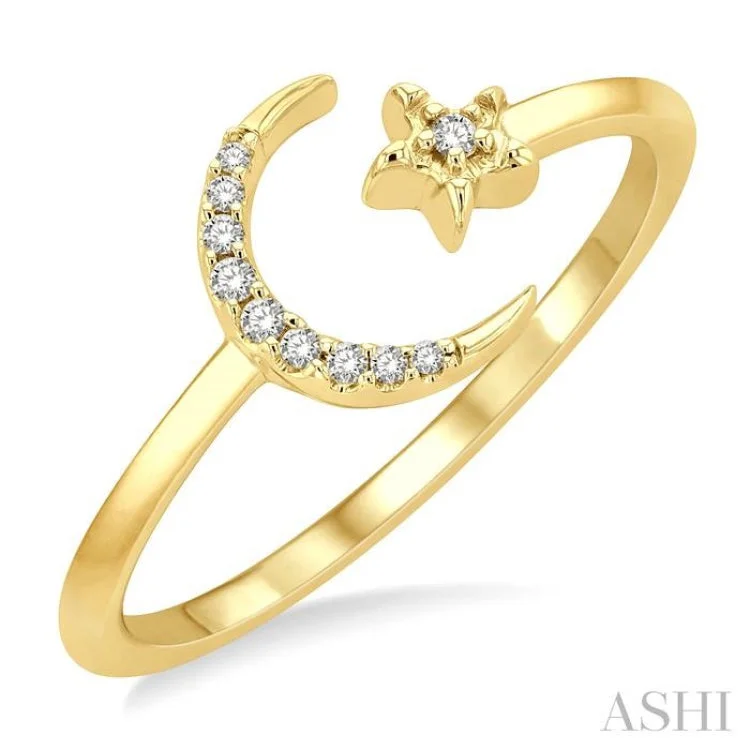 women’s modern engagement rings-1/20 ctw Petite Crescent and Star Round Cut Diamond Stackable Fashion Ring in 10K Yellow Gold