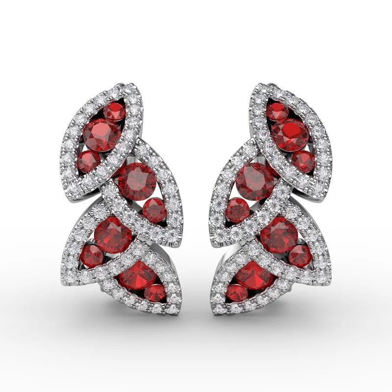 women’s chunky earrings-Glam Galore Ruby and Diamond Leaf Earrings ER1597R