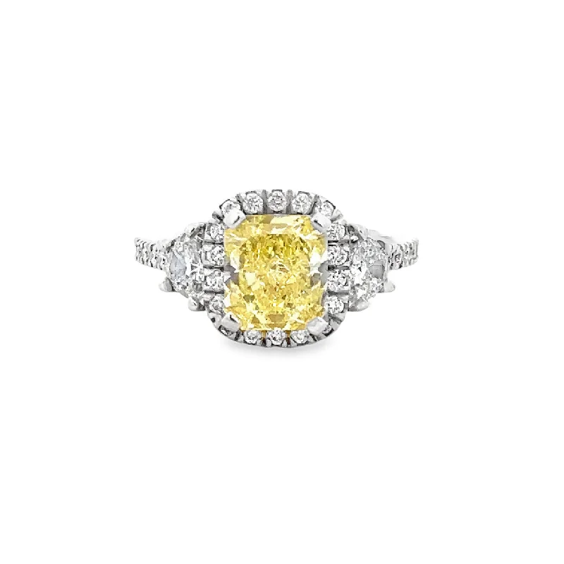 women’s vintage engagement rings-GIA Fancy Intense Yellow Radiant Cut Diamond Ring in White Gold