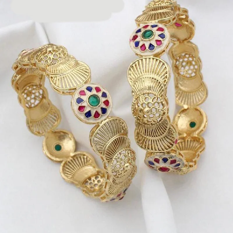 women’s diamond bangle bracelets-Manisha Jewellery Gold Plated Pota Stone Bangles Set