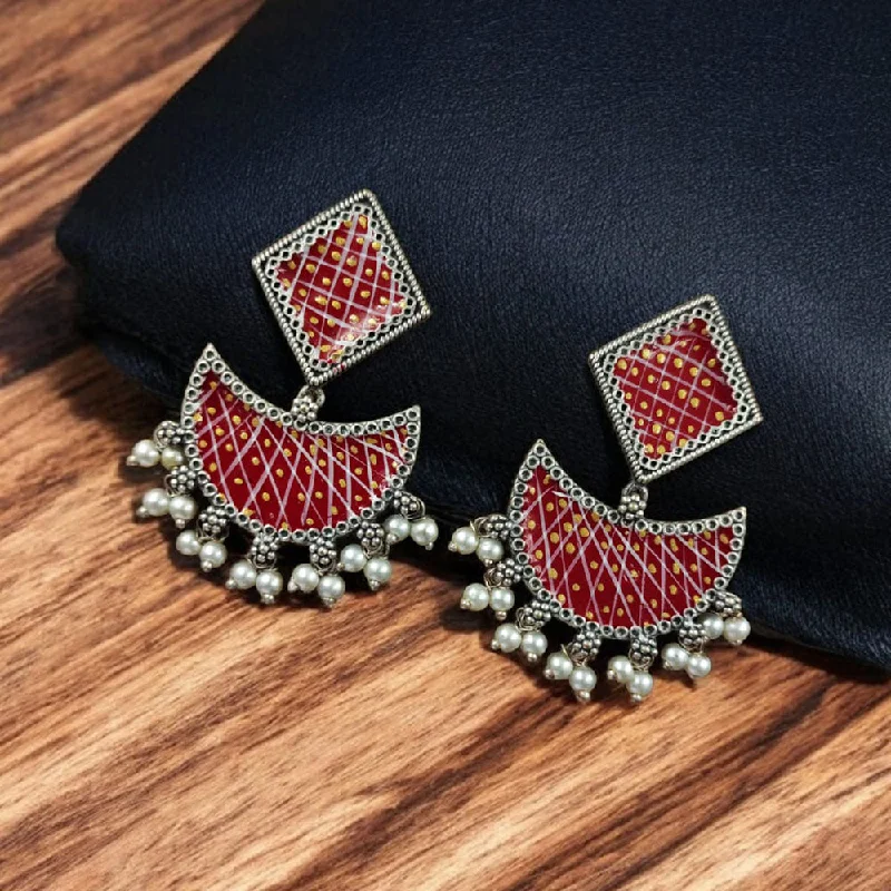 women’s black earrings-Maharani Jewels Oxidised Plated Meenakari Ghungroo Dangler Earrings