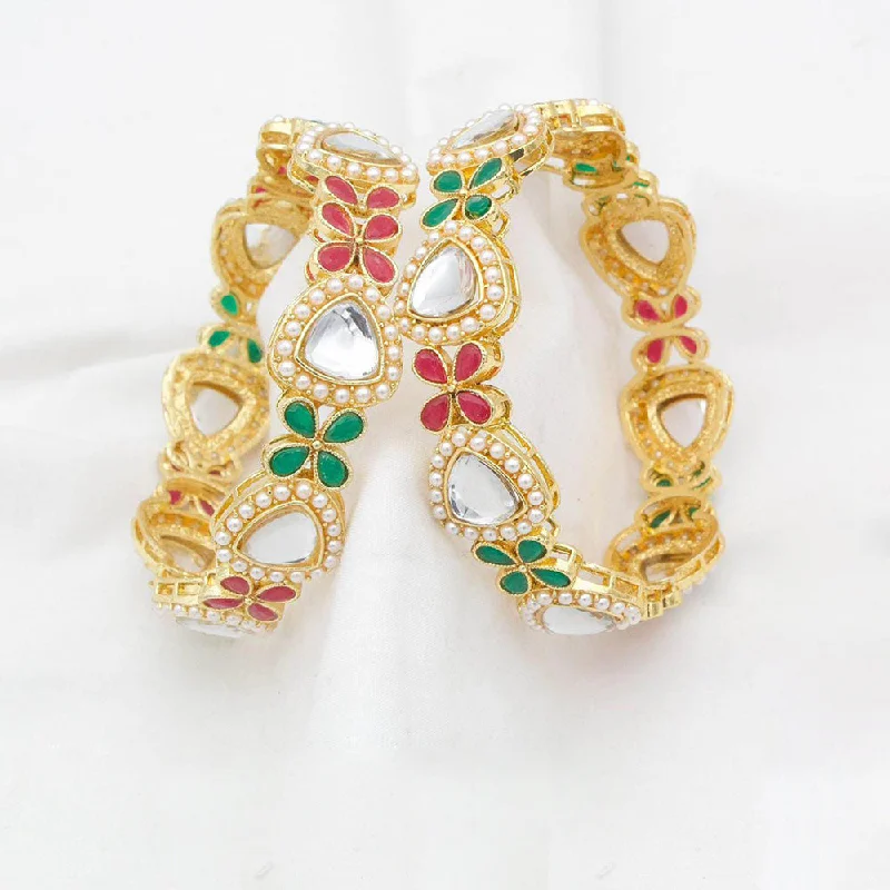 women’s luxury bracelets-Manisha Jewellery Gold Plated Pota And Kundan Bangles Set