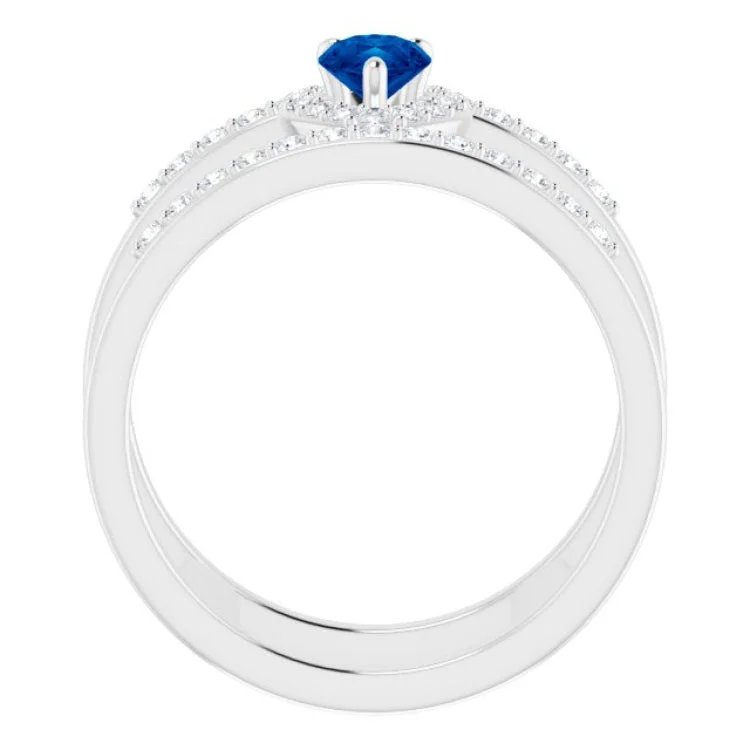 women’s alternative engagement rings-Platinum Lab-Grown Blue Sapphire & 1/3 CTW Natural Diamond Ring