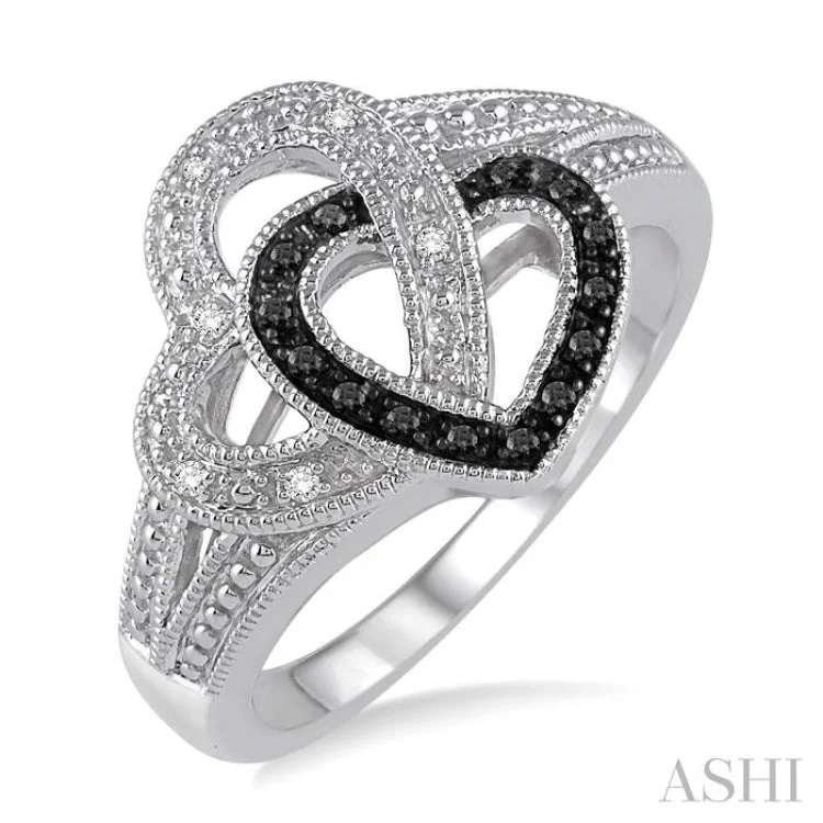 women’s diamond cluster rings-1/10 Ctw White and Black Diamond Heart Shape Ring in Sterling Silver