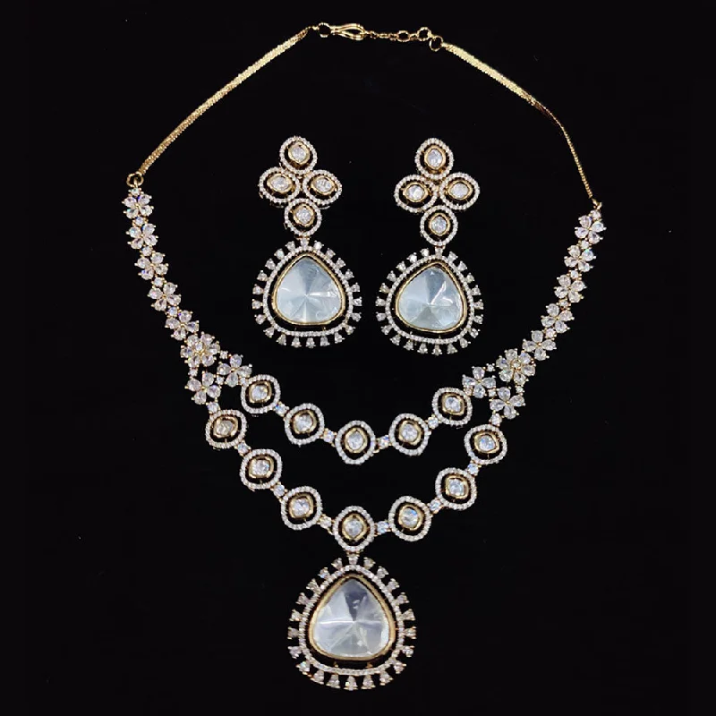 women’s antique necklaces-JCM Jewellery Gold Plated Polki Kundan Stone Necklace Set