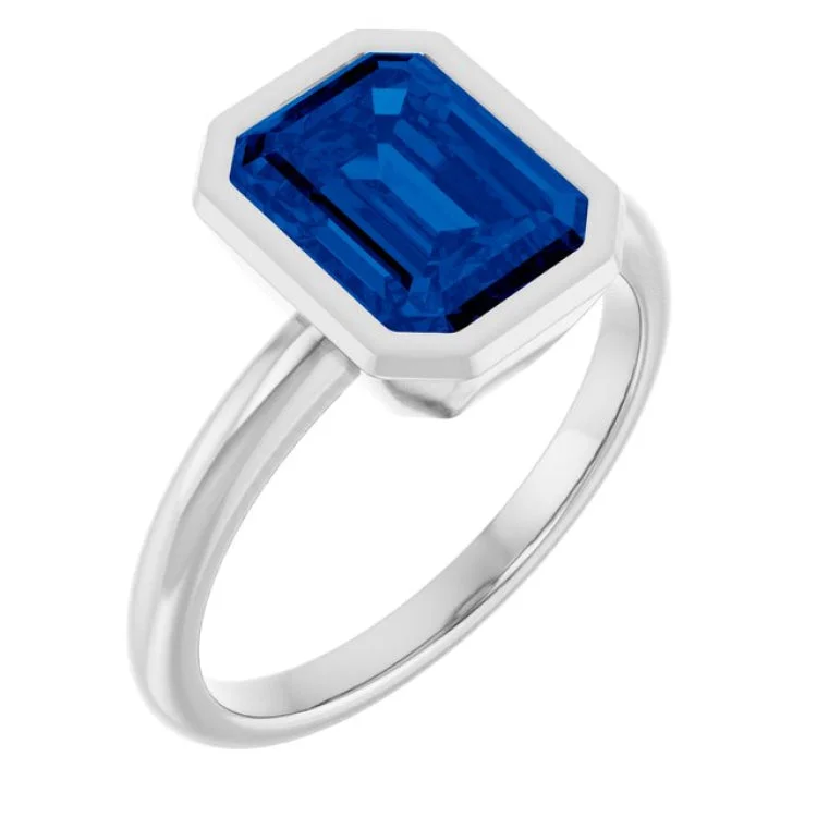 women’s wedding rings-Platinum Lab-Grown Blue Sapphire Ring