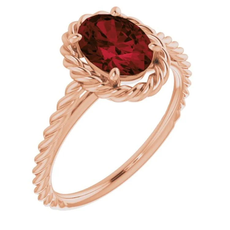 women’s silver engagement rings with gems-14K Rose Natural Mozambique Garnet Rope Ring