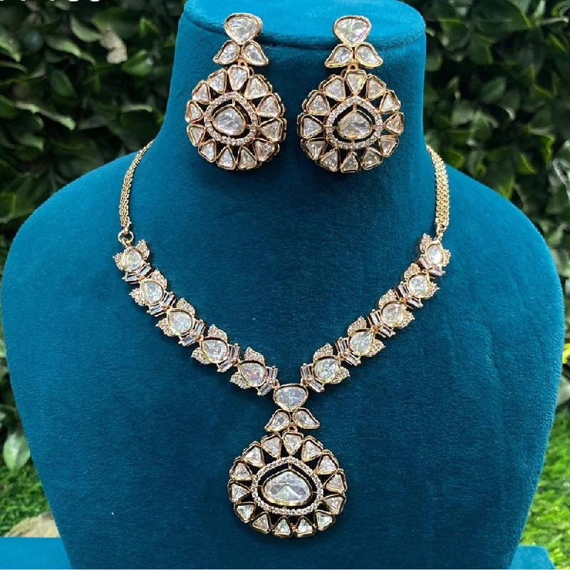 women’s multi-strand necklaces-Amoliya Jewels Gold Plated Polki Kundan Stone Necklace Set