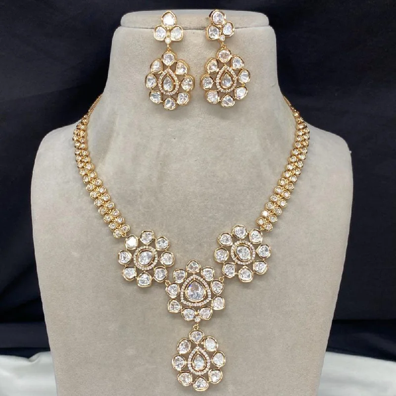 women’s diamond chain necklaces-Amoliya Jewels Gold Plated Polki Kundan Stone Necklace Set