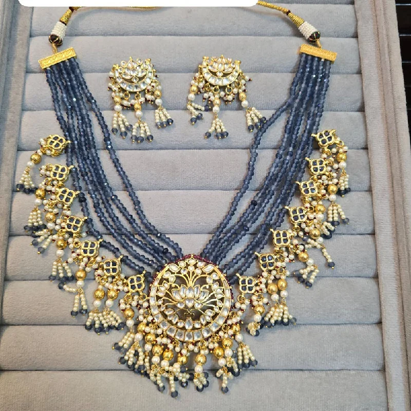 women’s infinity necklaces-JCM Gold Plated Polki Kundan Stone And Pearls Necklace Set