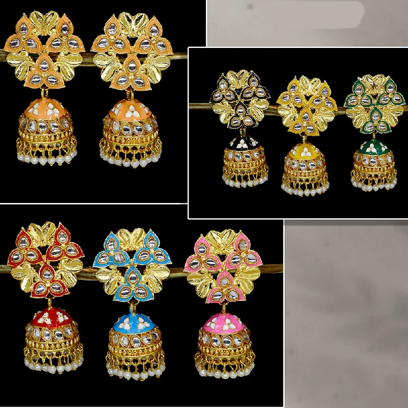 women’s dangly earrings-Mahavir  Gold Plated Kundan Stone And Meenakari Jhumki Earrings