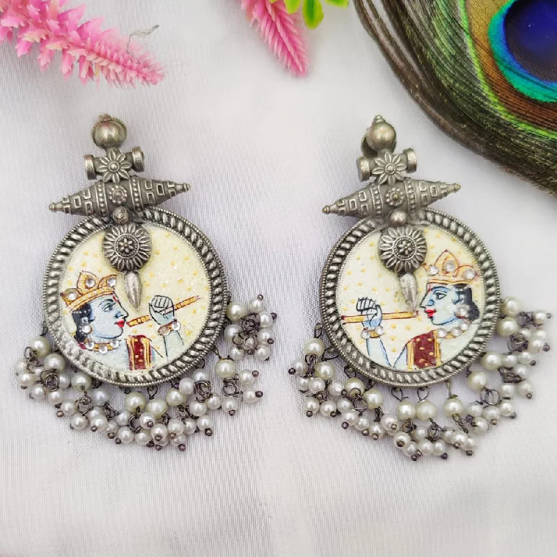 women’s cute earrings-Fancyla Oxidised Plated Maharaja Style Pearls Dangler Earrings