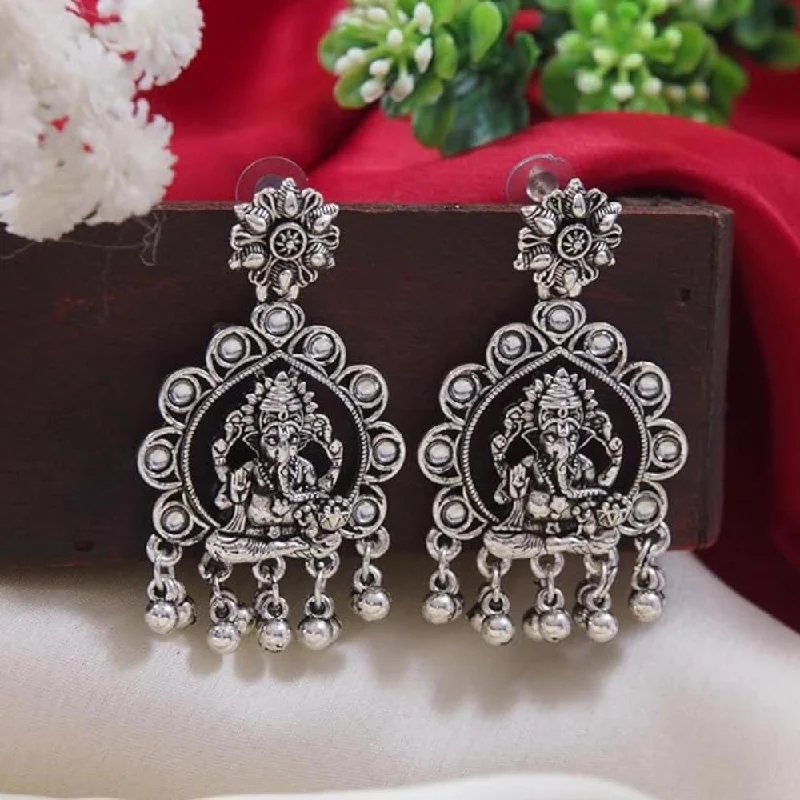 women’s pearl dangly earrings-Etnico Womens Navratri Ethnic Silver Oxidised Afghani Style Trending Earrings (Style-2)