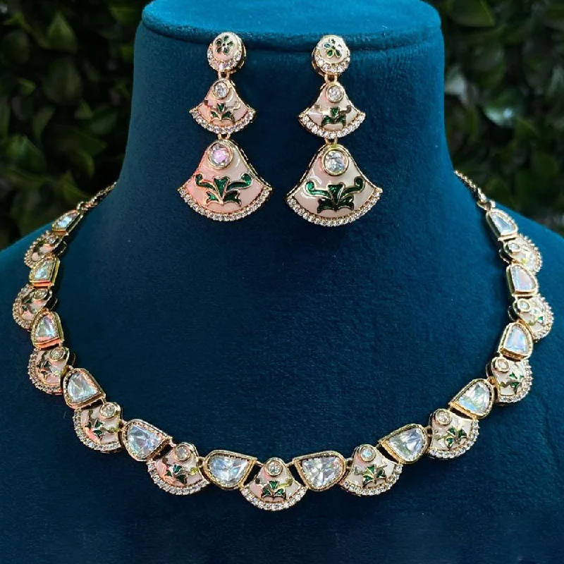 women’s layered gold necklaces-Royal Kundan Jewellery Gold Plated Polki Kundan Meenakari Necklace Set