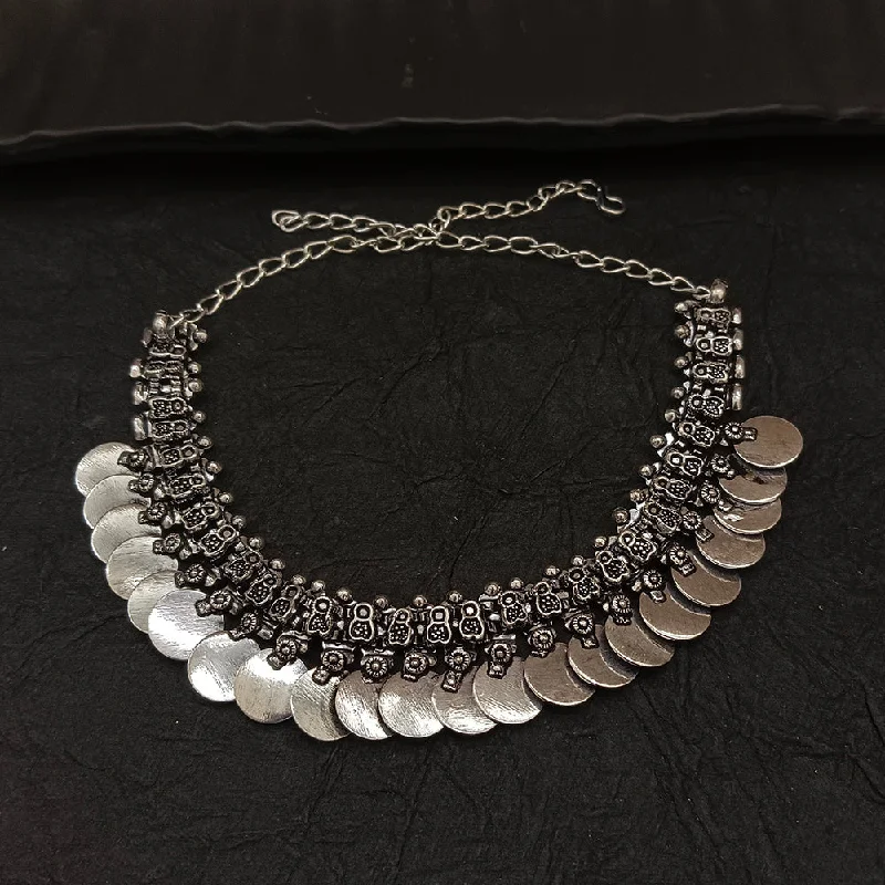 women’s adjustable fashion necklaces-Deep Jewell Oxidised Plated Afghani Coin  Necklace