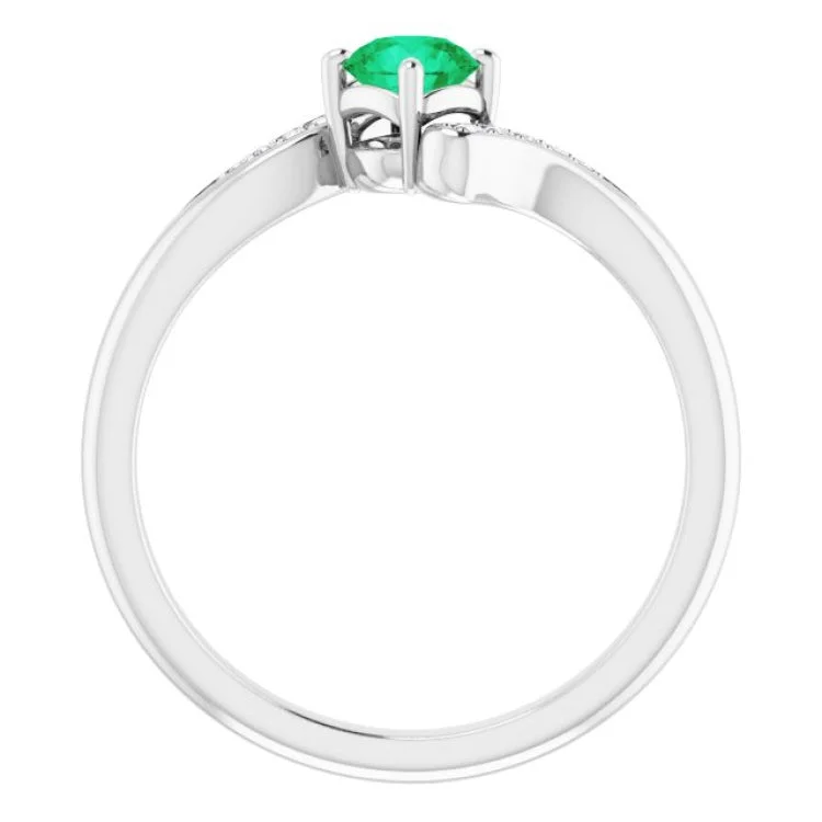 women’s stackable engagement rings-Sterling Silver Natural Emerald & .04 CTW Natural Diamond Ring