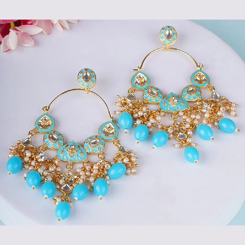 women’s personalized earrings-Shagna Gold Plated Meenakari And Pearls Dangler Earrings