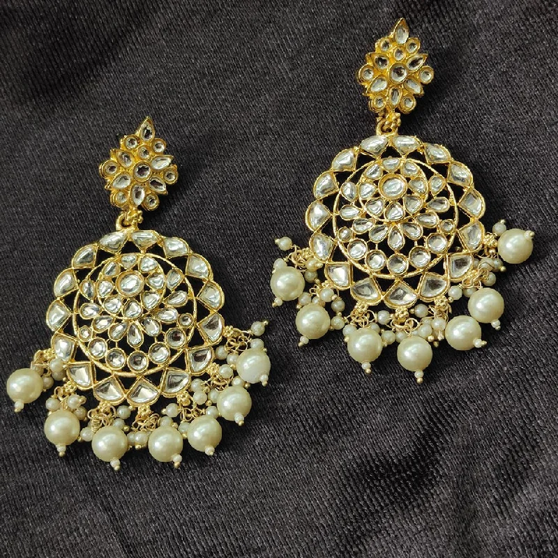 women’s floral earrings-Darshana Jewels Gold Plated Kundan Stone And Beads Dangler Earrings