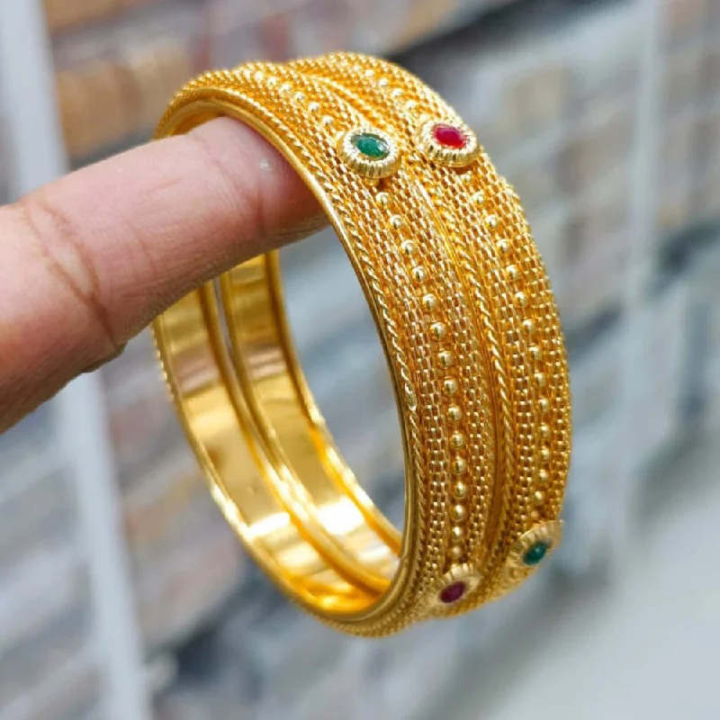 women’s diamond charm bangles-Pooja Bangles Gold Plated Pota Stone Bangles Set