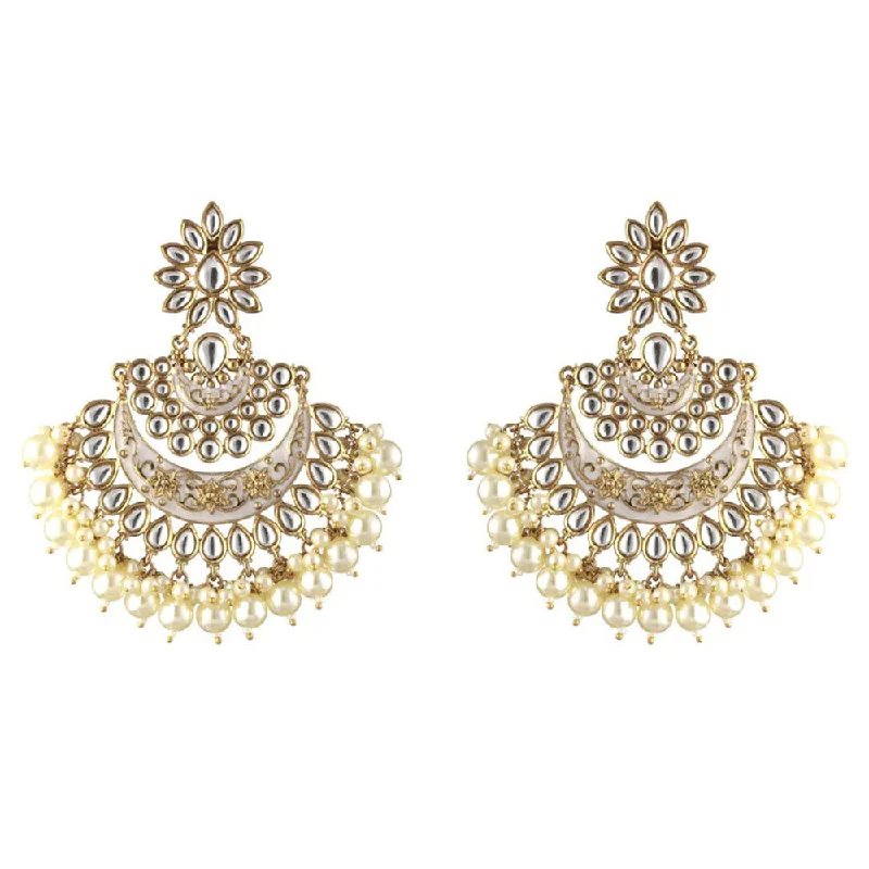 women’s square earrings-Rasmm Creations Gold Plated Pearl And Kundan Dangler Earrings