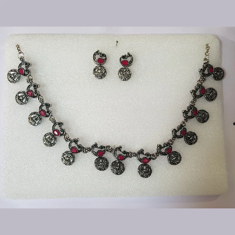 women’s birthstone necklaces-Shreeji Oxidised Plated Pota Stone Necklace Set