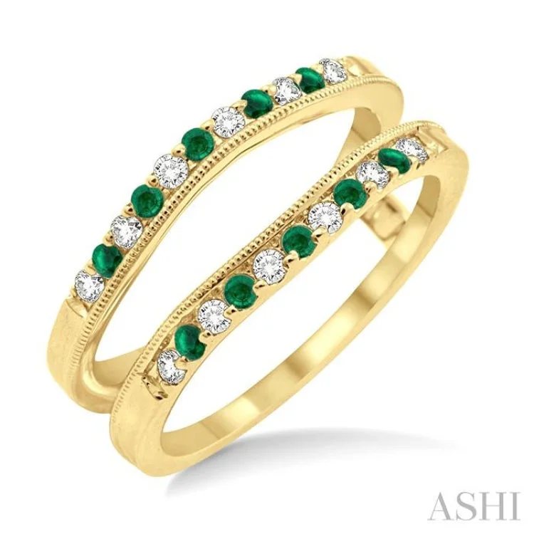 women’s oval rings-1/6 ctw Round Cut Diamond and 1.45MM Emerald Precious Insert Ring in 14K Yellow Gold