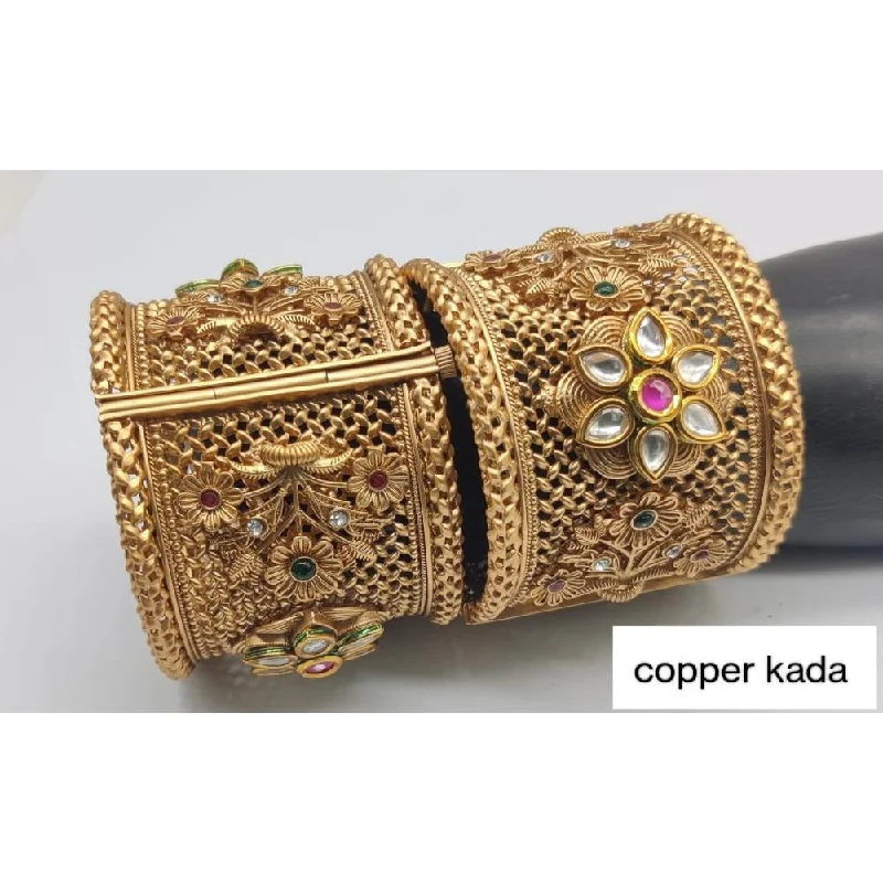 women’s stackable bangles-Akruti Collection Gold Plated Kundan Openable Kada