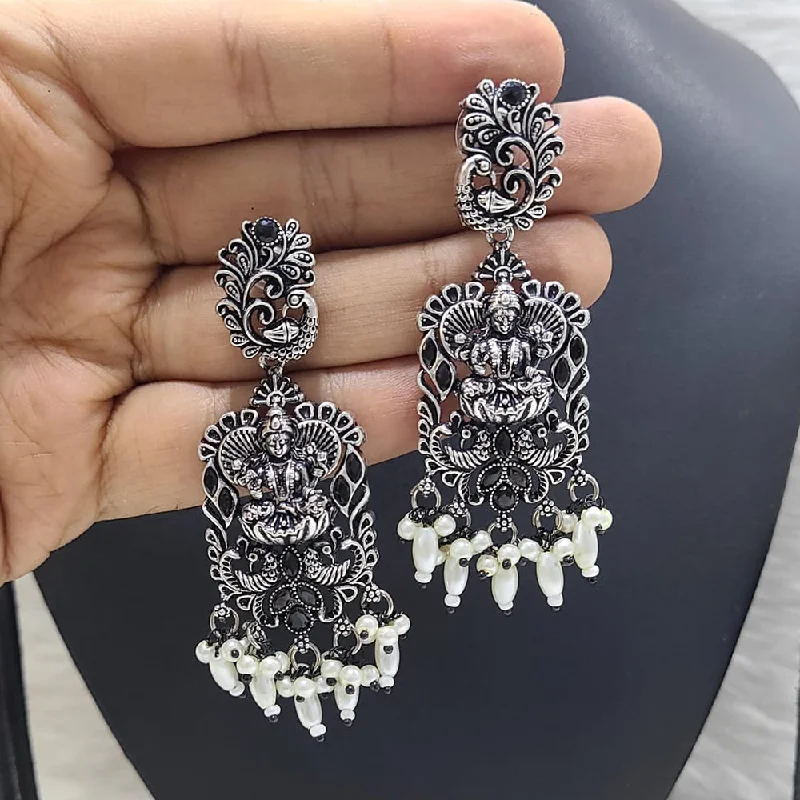 women’s gold earrings-FS Collection Oxidised Plated Crystal Stone Temple Dangler Earrings