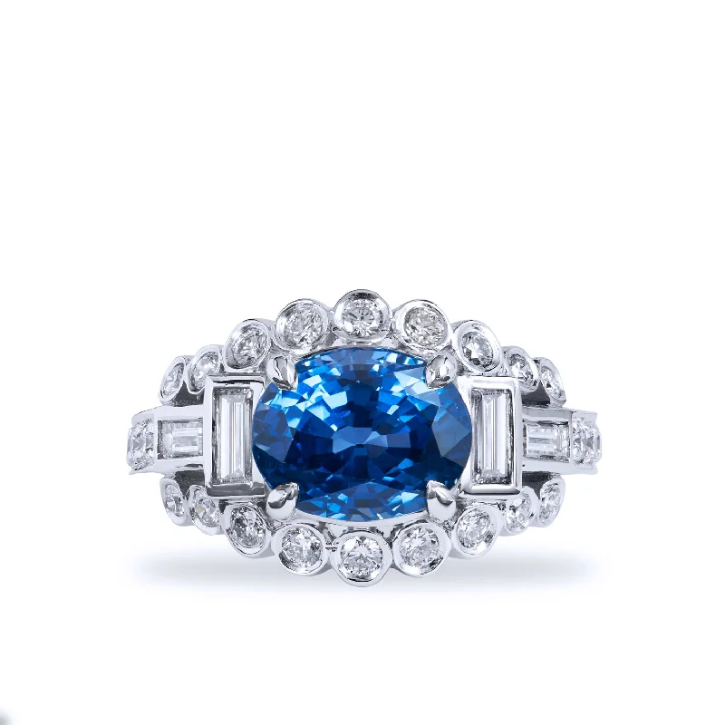 women’s luxury platinum engagement rings-3.74 Carat Oval Ceylon Blue Sapphire And Diamond Ring