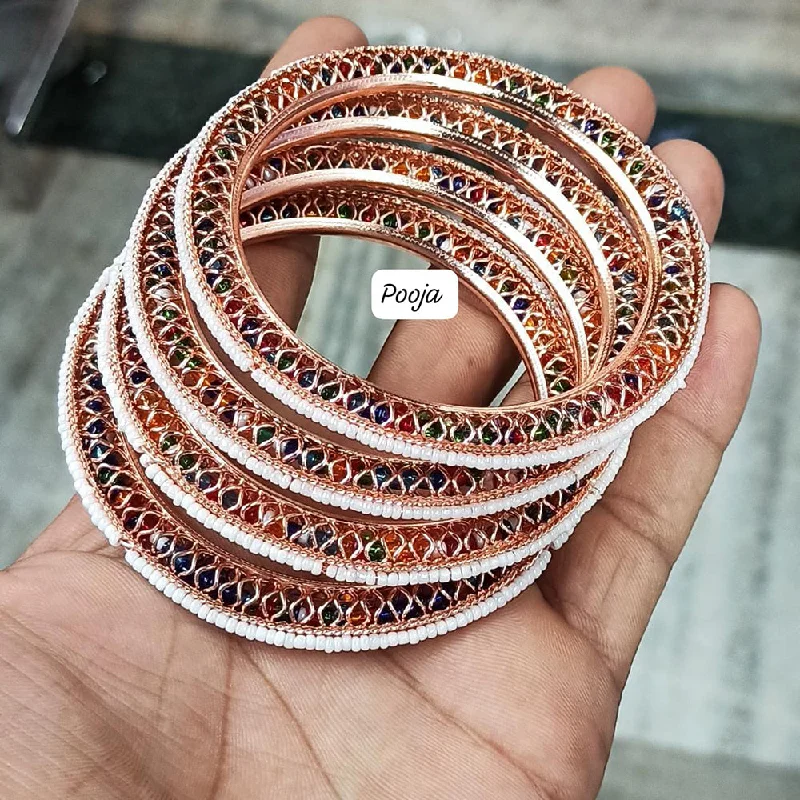 women’s floral bracelets-Pooja Bangles Rose Gold Plated Bangles Set