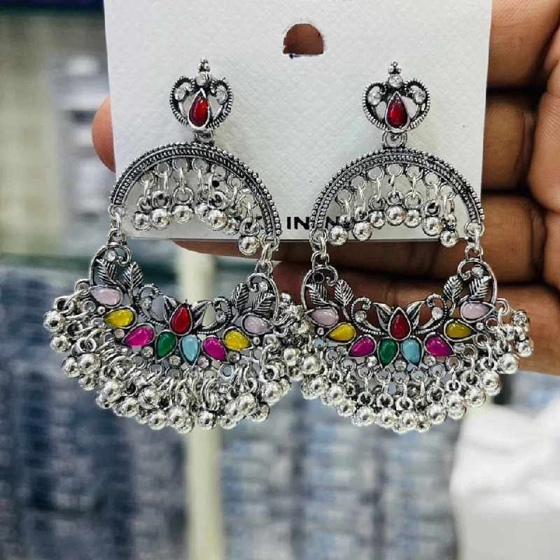 women’s crystal earrings with pearls-Manisha Jewellery Oxidised Plated Crystal Stone And Ghungroo Dangler Earrings