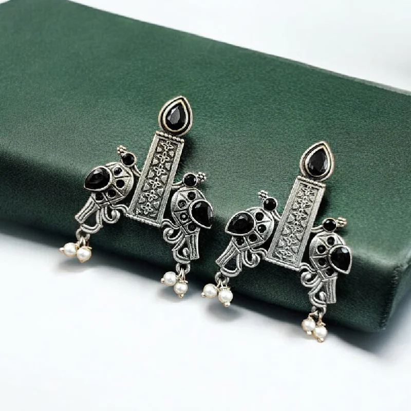 women’s teardrop earrings-Maharani Jewels Oxidised Plated Pota Stone Dangler Earrings