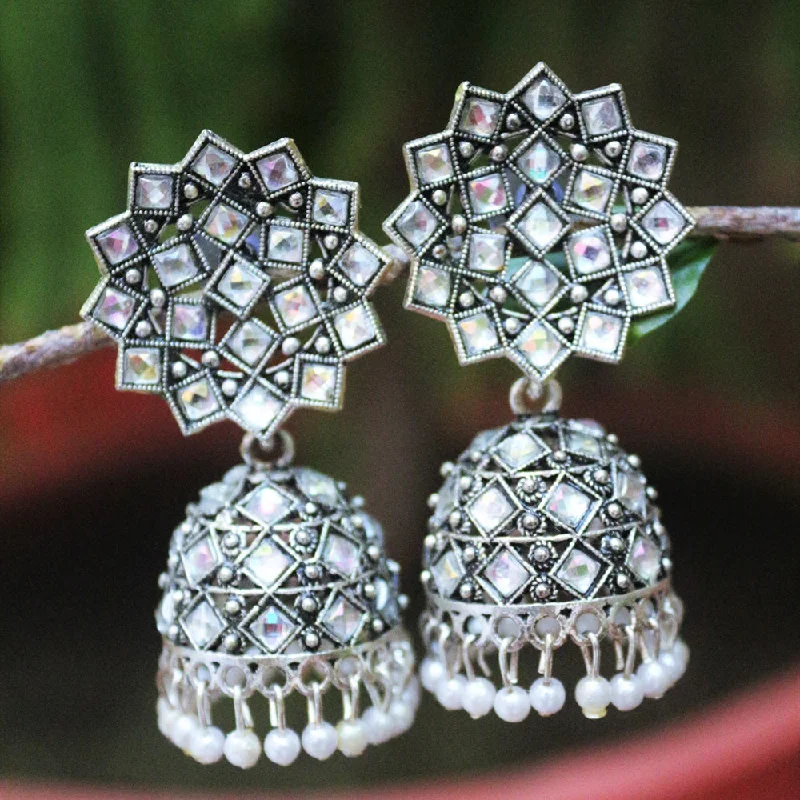 women’s dangly earrings-H K Fashion Oxidised Plated Austrian Stone Jhumki Earrings