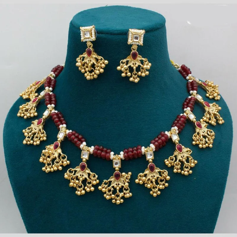 women’s tennis necklaces-JCM Gold Plated Pota Stone And Pearls Necklace Set