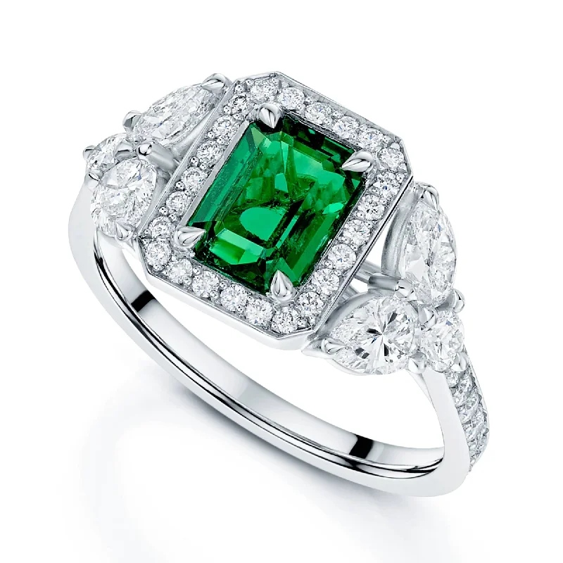 women’s matching wedding and engagement rings-18ct White Gold Emerald And Diamond Ring