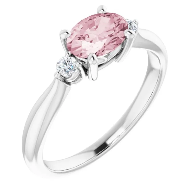 women’s luxurious engagement rings-Platinum 7x5 mm Oval Natural Pink Morganite & .08 CTW Natural Diamond Ring