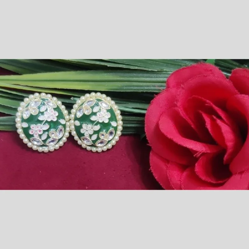 women’s emerald earrings-SNERA Gold Plated Kundan Stone And Meenakari Studs Earrings