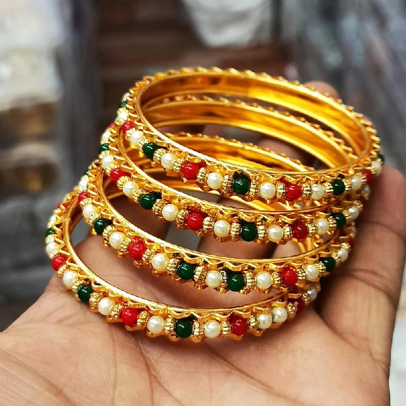 women’s stackable bracelets-Manisha Jewellery Gold Plated Beads Bangles Set