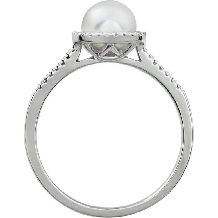 women’s gold diamond engagement rings-Sterling Silver Cultured White Freshwater Pearl & .01 CTW Natural Diamond Ring