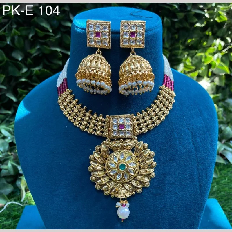 women’s pearl necklaces-Amoliya Jewels Gold Plated Polki Kundan Stone And Pearls Necklace Set