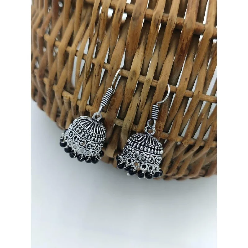 women’s silver hoop earrings with gems-Akruti Collection Oxidised Plated Jhumki  Earrings