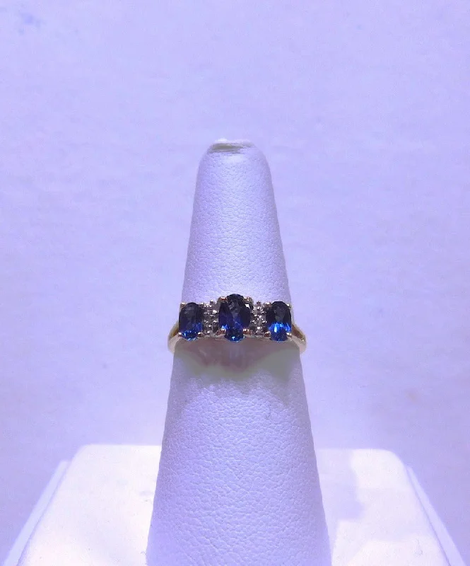 women’s custom design engagement rings-10K CREATED SAPPHIRE AND DIAMOND RING