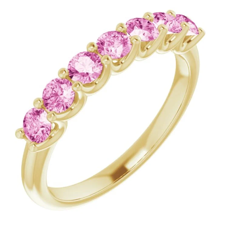 women’s sapphire engagement rings-14K Yellow Natural Pink Sapphire Anniversary Band