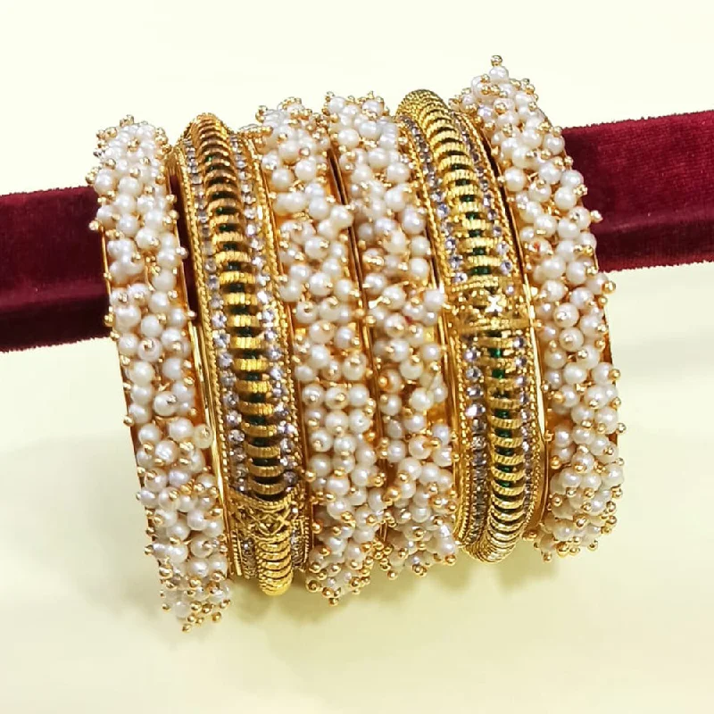 women’s multi-colored bracelets-Manisha Jewellery Gold Plated Pearl Bangles Set