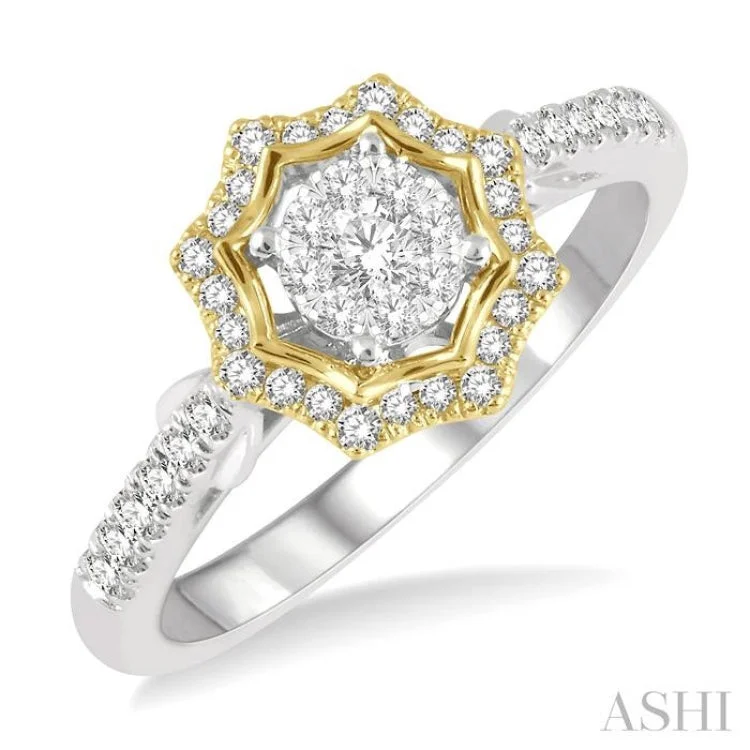 women’s silver engagement rings-1/3 ctw Star Shape Lovebright Round Cut Diamond Ring in 14K White and Yellow Gold