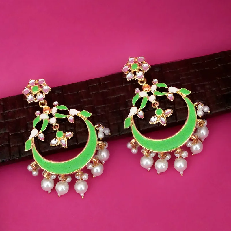 women’s silver drop earrings-Kriaa Green Meenakari Gold Plated Chandbali Dangler Earrings